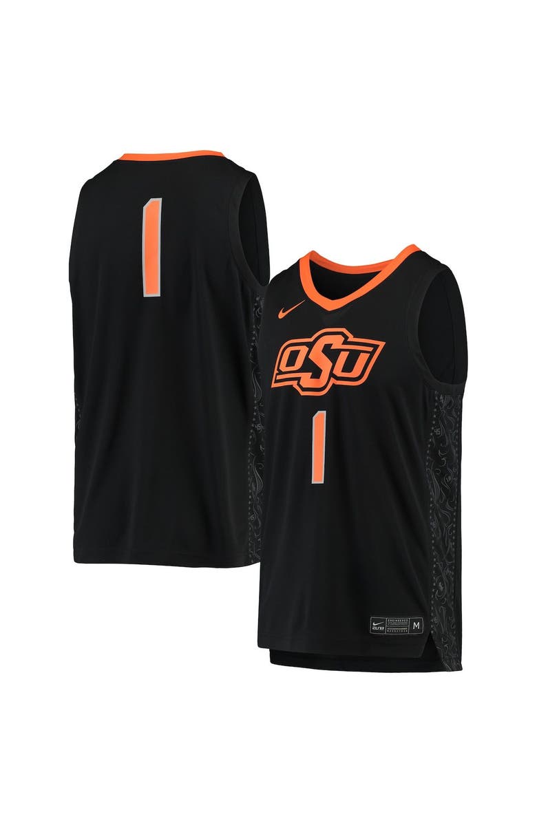 Nike Men's Nike #1 Black Oklahoma State Cowboys Team Replica Basketball Jersey, Main, color, Black