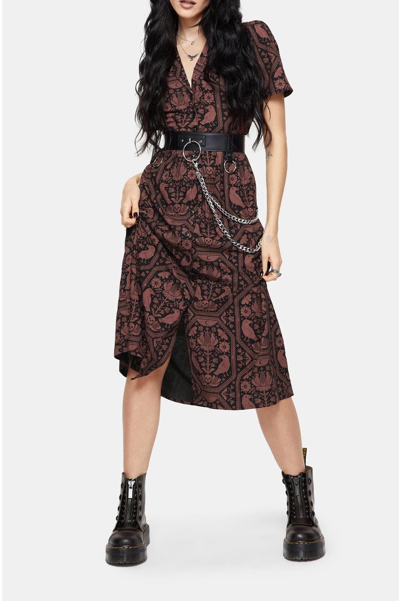 Annabel Raven Print Midi Shirt Dress, Alternate, color, Black
