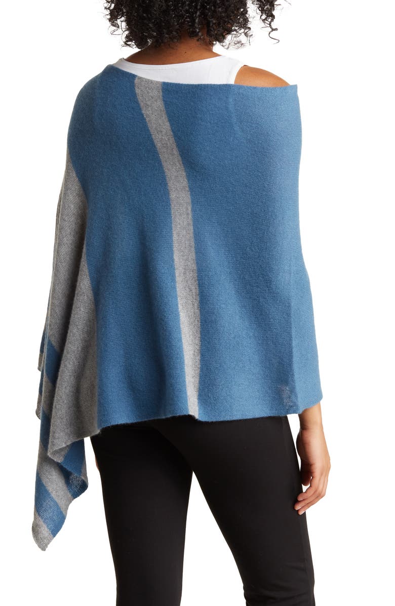 Portolano Striped Cowl Neck Poncho, Alternate, color, Palace Blue/ Light Grey