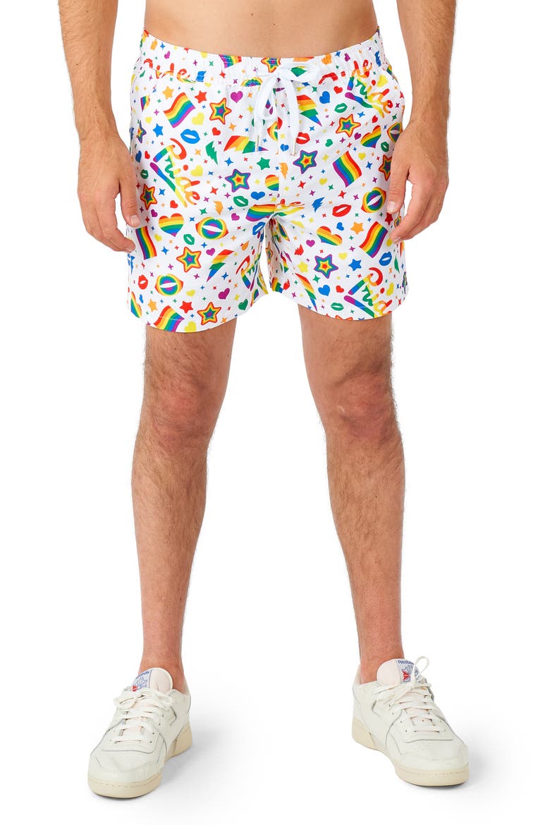 Pride Icons Drawstring Shorts, Alternate, color, WHITE
