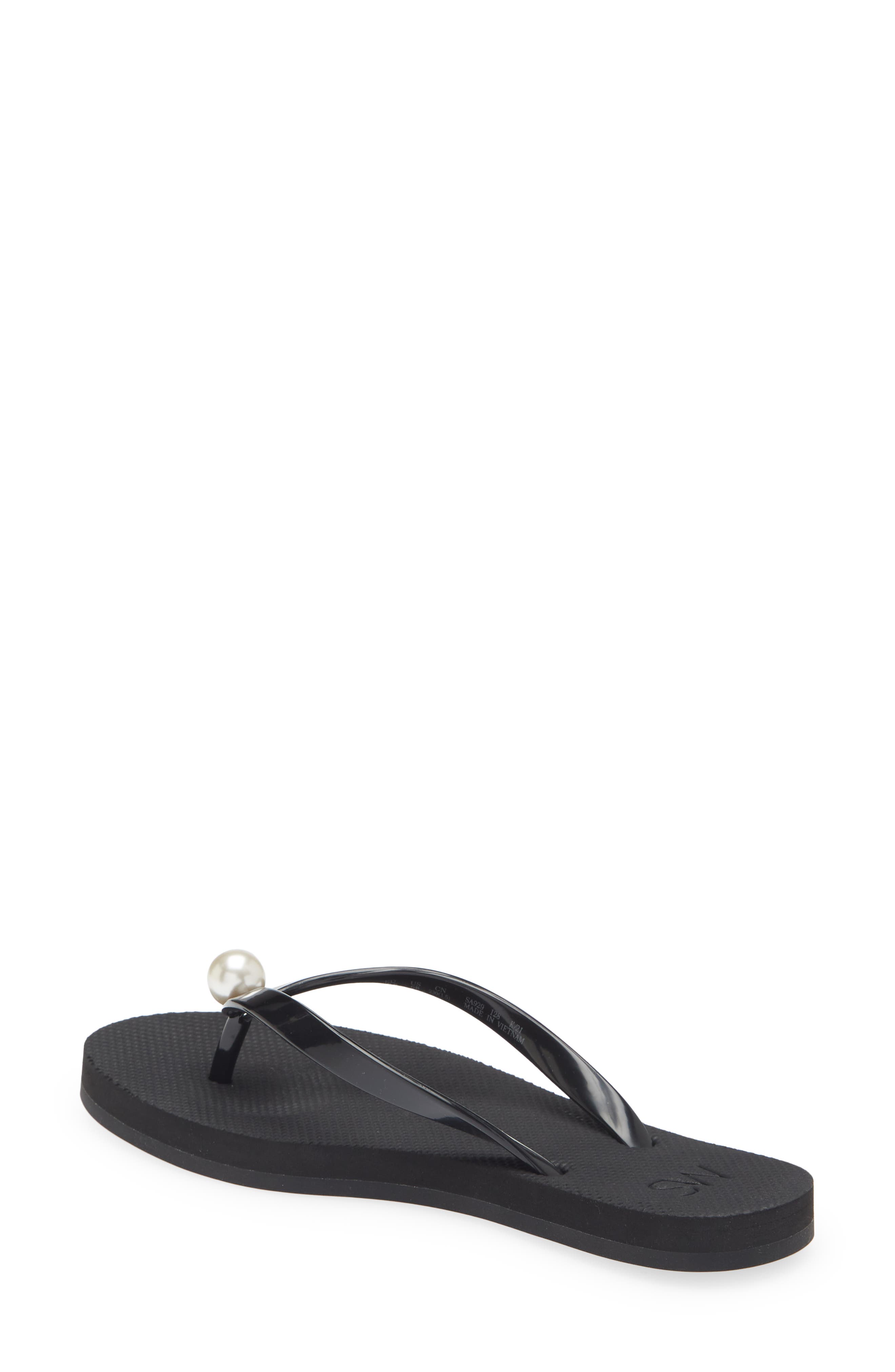 Imitation Pearl Flip Flop, Alternate, color, BLACK