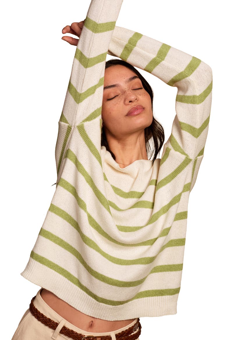 Gauzy Boat Neck Sweater, Alternate, color, Lime Stripe