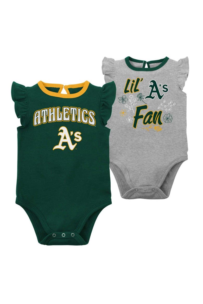 Girls Newborn & Infant Green/Heather Gray Athletics Little Fan Two-Pack Bodysuit Set, Main, color, Green