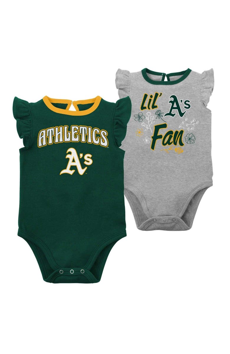 Outerstuff Girls Newborn & Infant Green/Heather Gray Athletics Little Fan Two-Pack Bodysuit Set, Main, color, Green