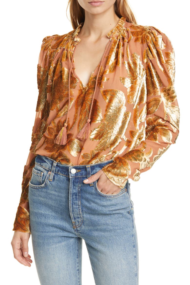 Camilla Velvet Devoré Blouse, Main, color, ROSE GOLD