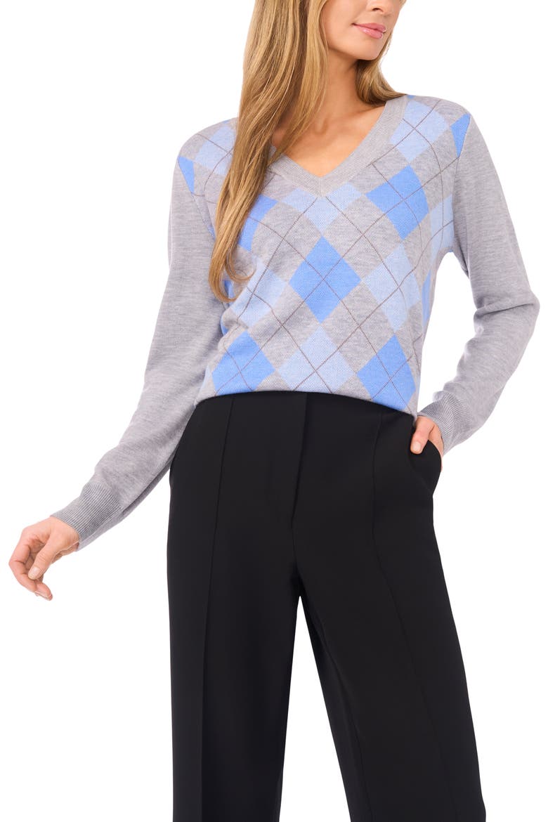 Argyle V-Neck Sweater, Main, color, LIGHT HEATHER GREY