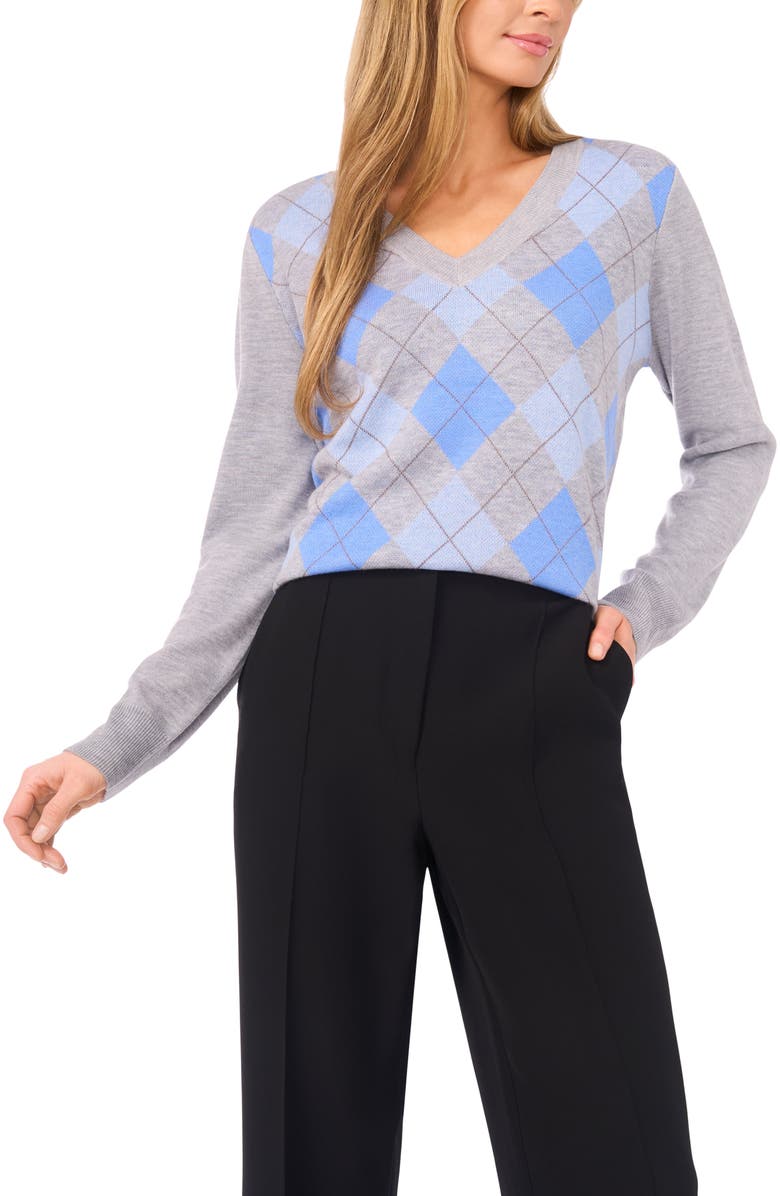 Halogen<sup>®</sup> Argyle V-Neck Sweater, Main, color, Light Heather Grey