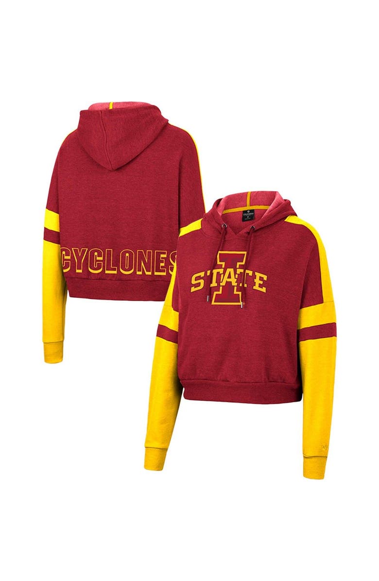 COLOSSEUM Women's Colosseum Cardinal Iowa State Cyclones Throwback Stripe Arch Logo Cropped Pullover Hoodie, Main, color, 