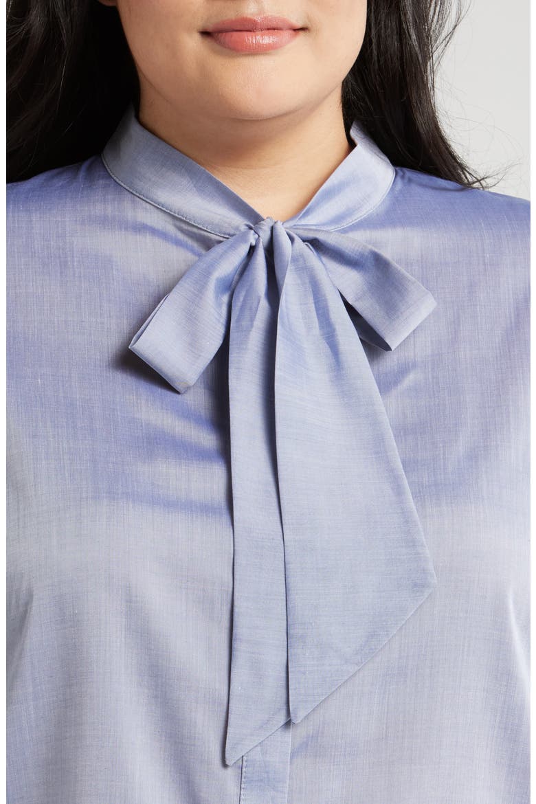 Aveline Tie Neck Button-Up Shirt, Alternate, color, ICE BLUE