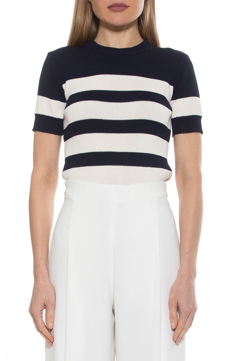 Pat Stripe Short Sleeve Sweater Top, Main, color, BLACK/ IVORY