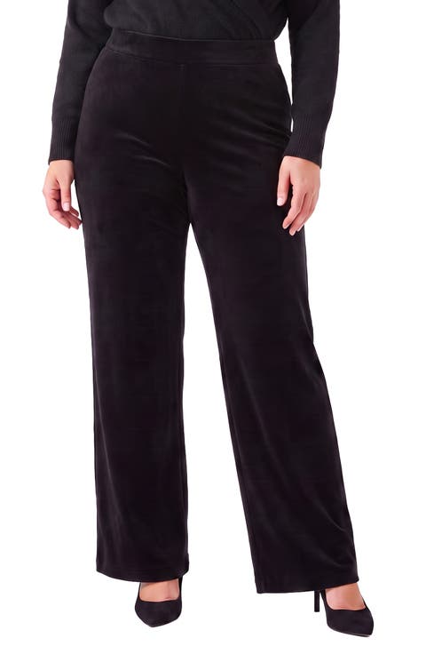 Velvet Ribbed High Waist Wide Leg Pants
