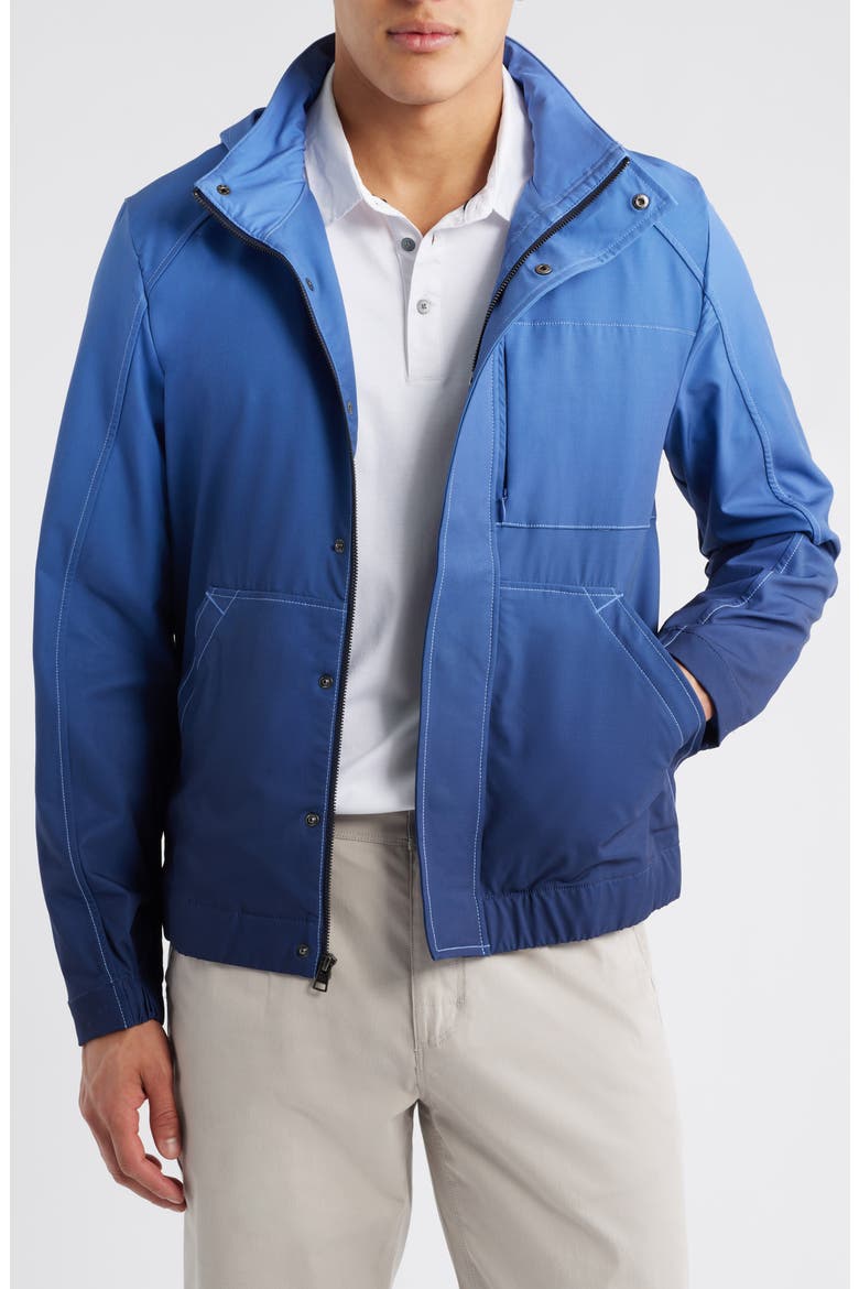 Water Resistant Ombré Windbreaker with Stowaway Hood, Main, color, BLUE