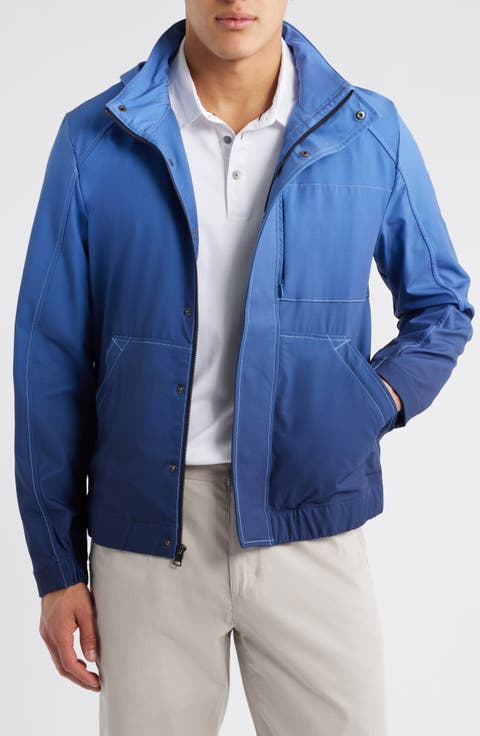 Water Resistant Ombré Windbreaker with Stowaway Hood