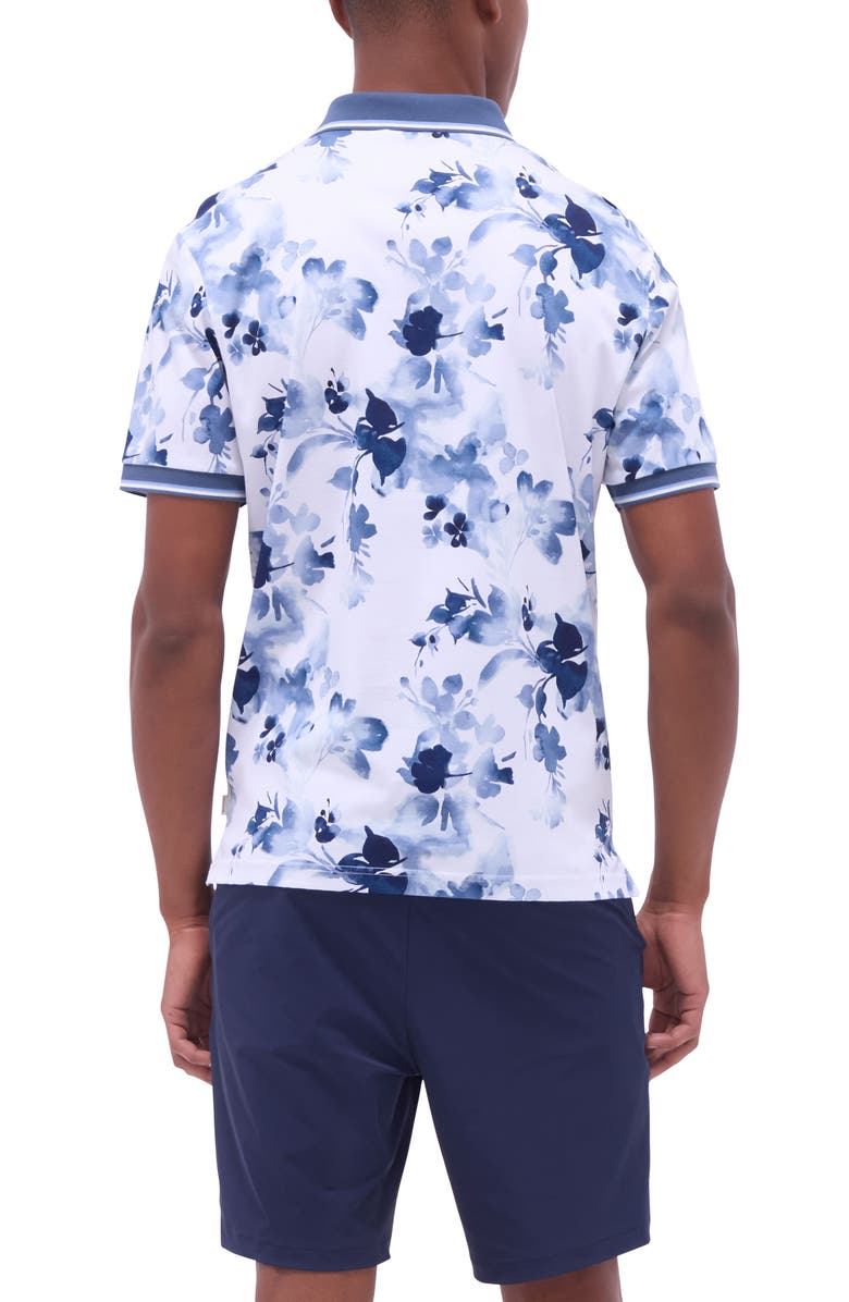 Bugatchi Tipped Floral Pima Cotton Polo, Alternate, color, Steel