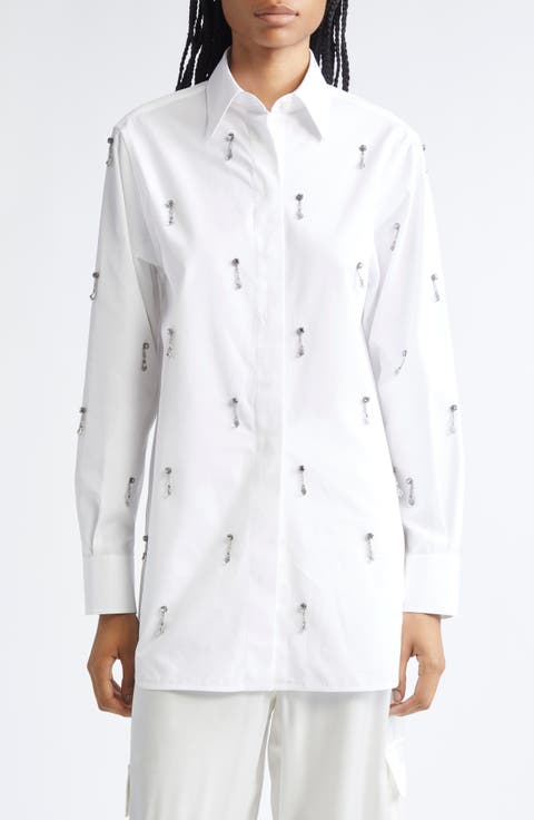 Crystal Embellished Oxford Button-Up Shirt