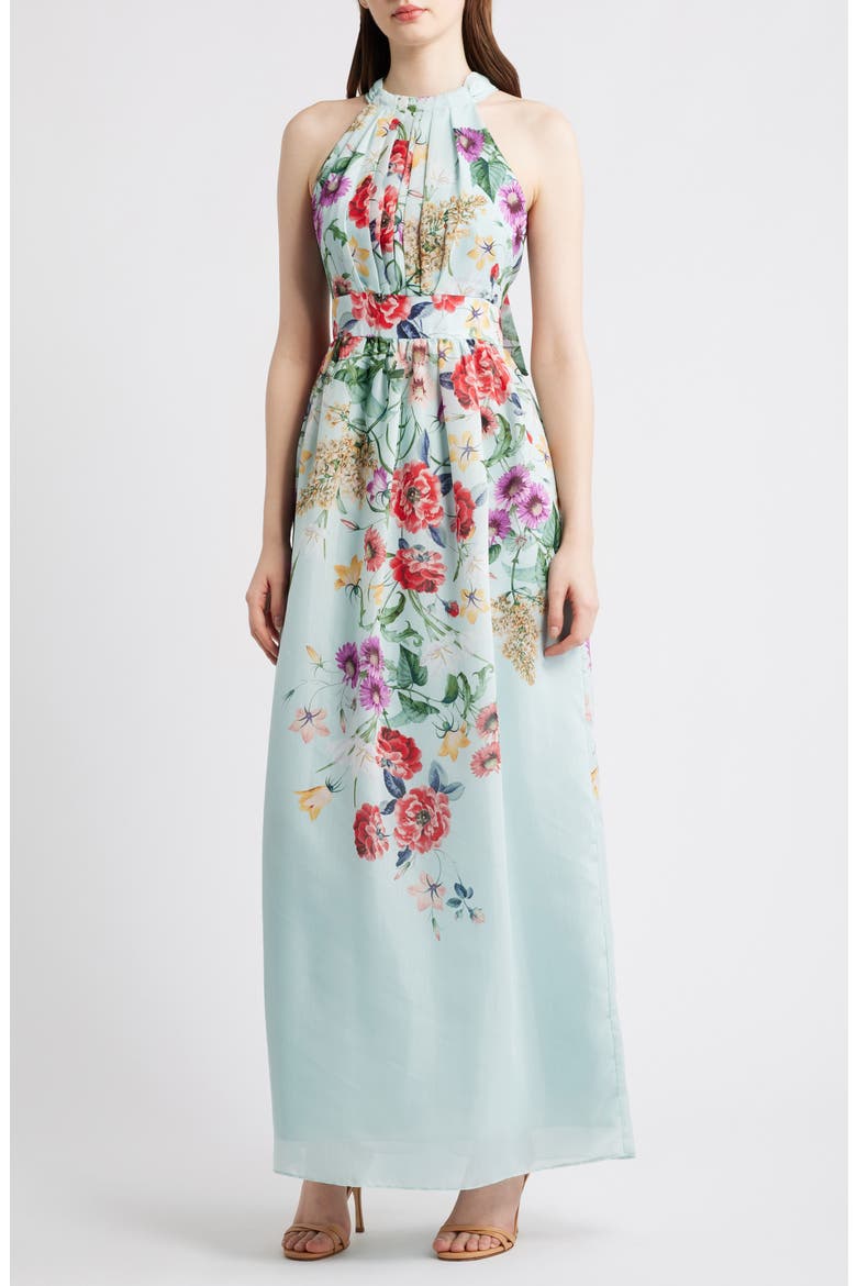 Floral Halter Neck Maxi Dress, Main, color, MINT