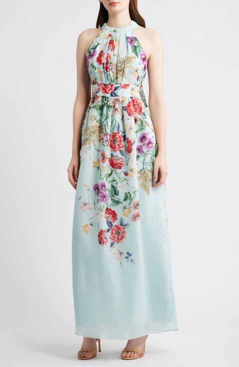 Floral Halter Neck Maxi Dress