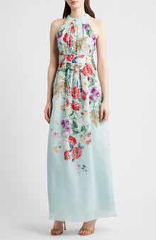 Floral Halter Neck Maxi Dress