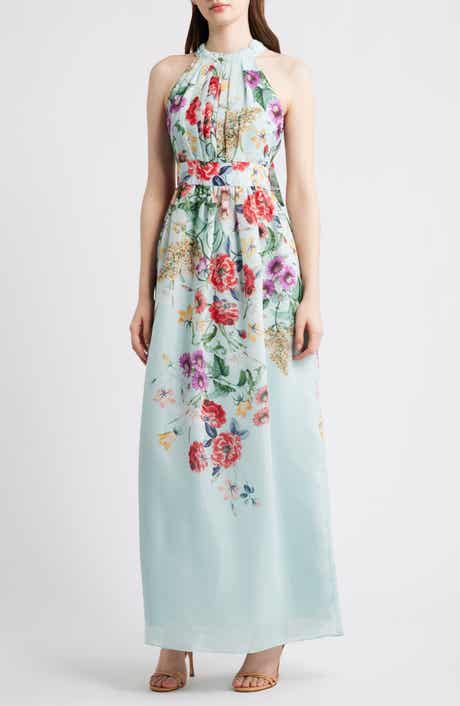 Floral Halter Neck Maxi Dress