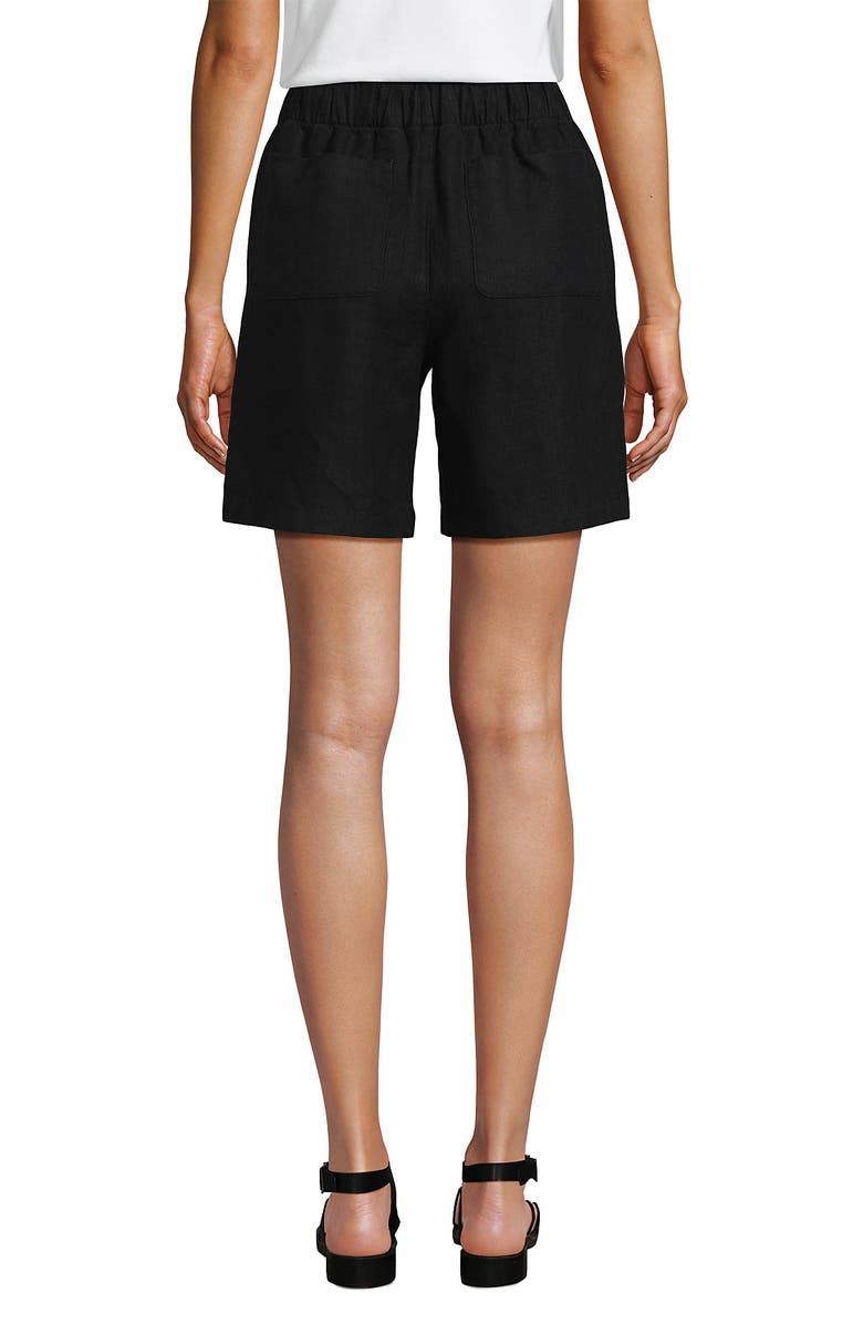 Lands' End Linen High Rise Pull On 7" Shorts, Alternate, color, Black