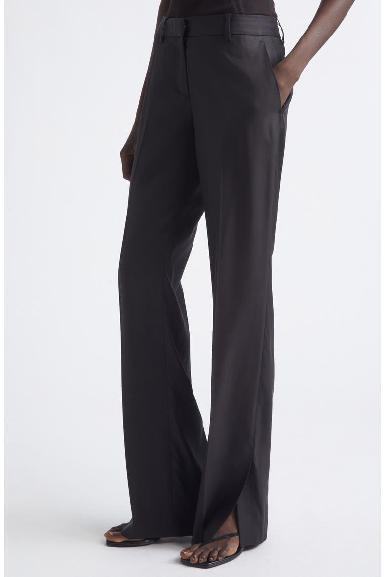 Petula Split Hem Silk Trousers, Alternate, color, BLACK
