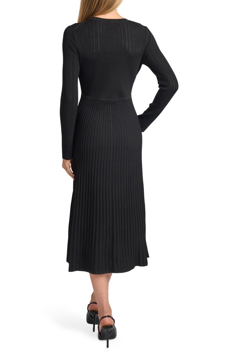 Rebecca Crewneck Midi Flare Dress, Alternate, color, RICH BLACK