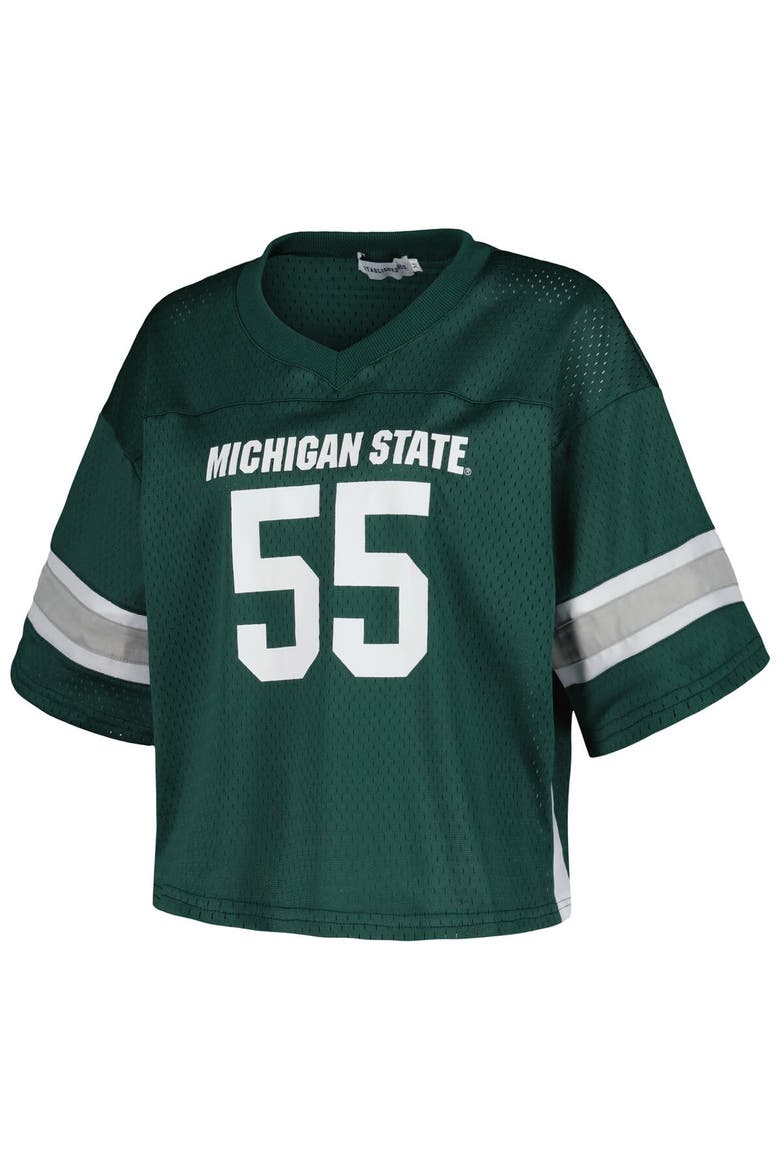 Women's Established & Co. #55 Green Michigan State Spartans Fashion Boxy Cropped Football Jersey, Alternate, color, Green