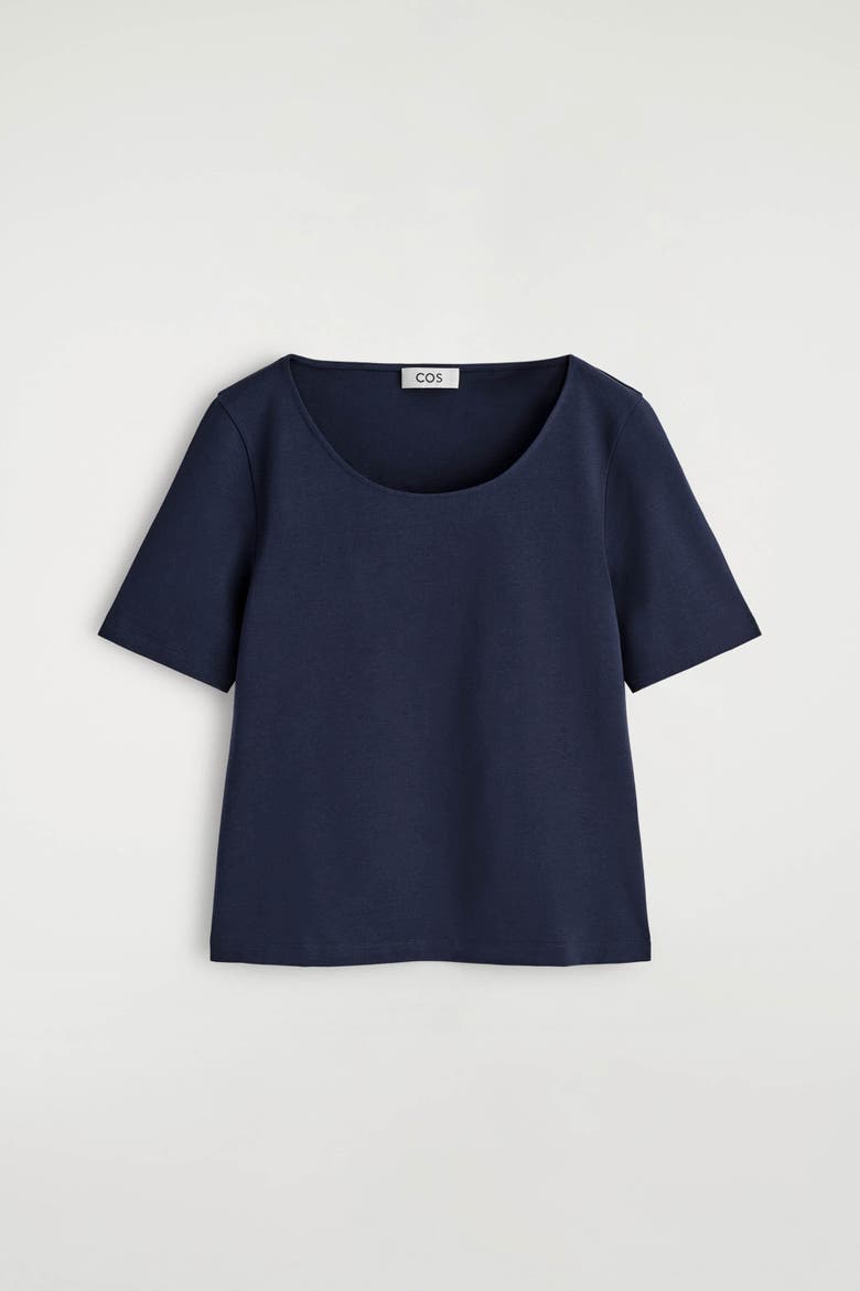 Slim Scoop-Neck Cotton T-Shirt, Alternate, color, NAVY