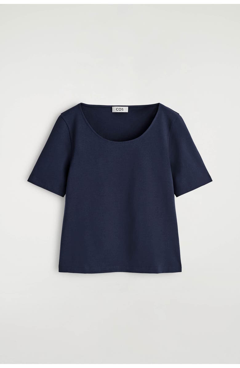 COS Slim Scoop-Neck Cotton T-Shirt, Alternate, color, Navy
