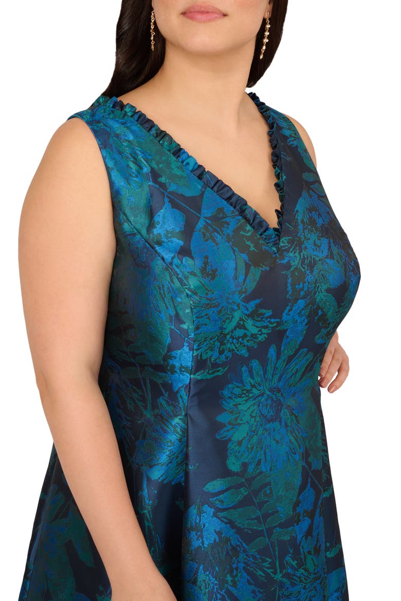 Floral Jacquard High-Low Fit & Flare Cocktail Dress, Alternate, color, COBALT MULTI
