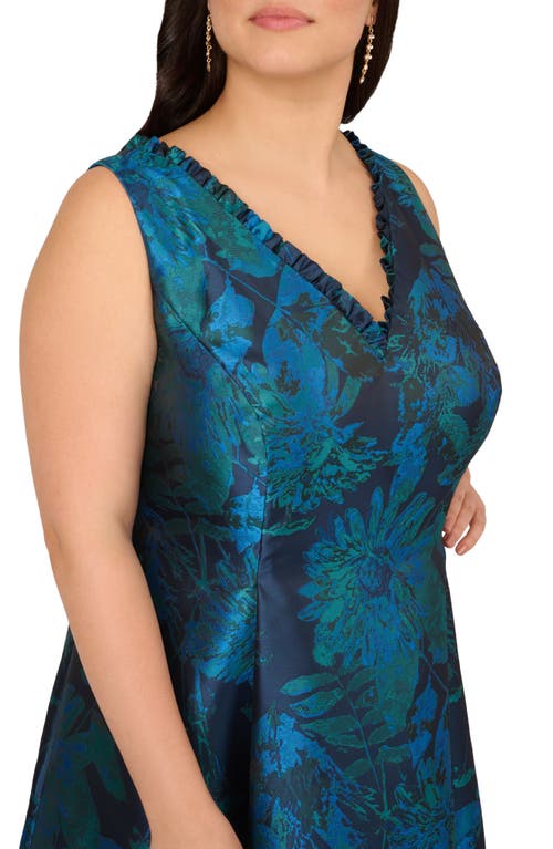 Adrianna Papell Floral Jacquard High-low Fit & Flare Cocktail Dress In Multi