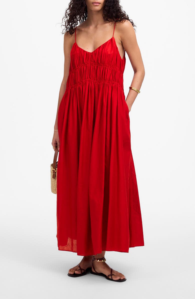 Madewell Textured V-Neck Midi Dress, Main, color,