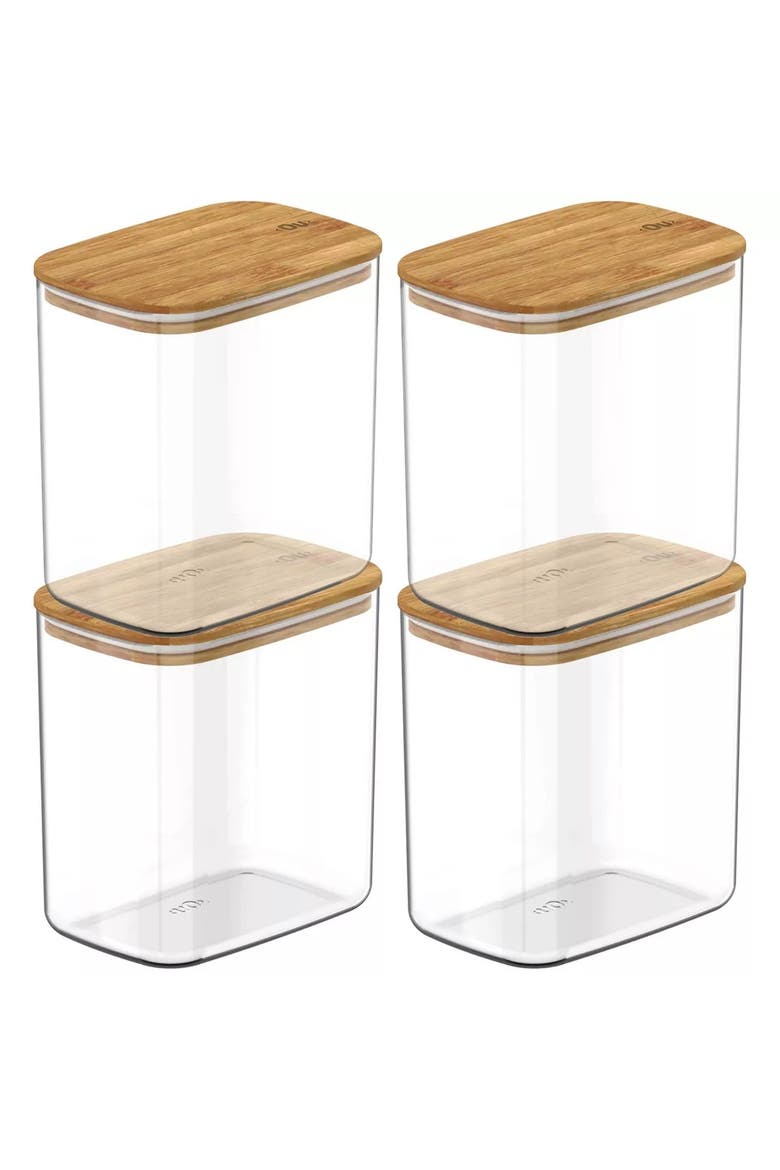 Clear Stackable Airtight Food Storage Container Set with Wood Lid 8 Piece, Main, color, Clear