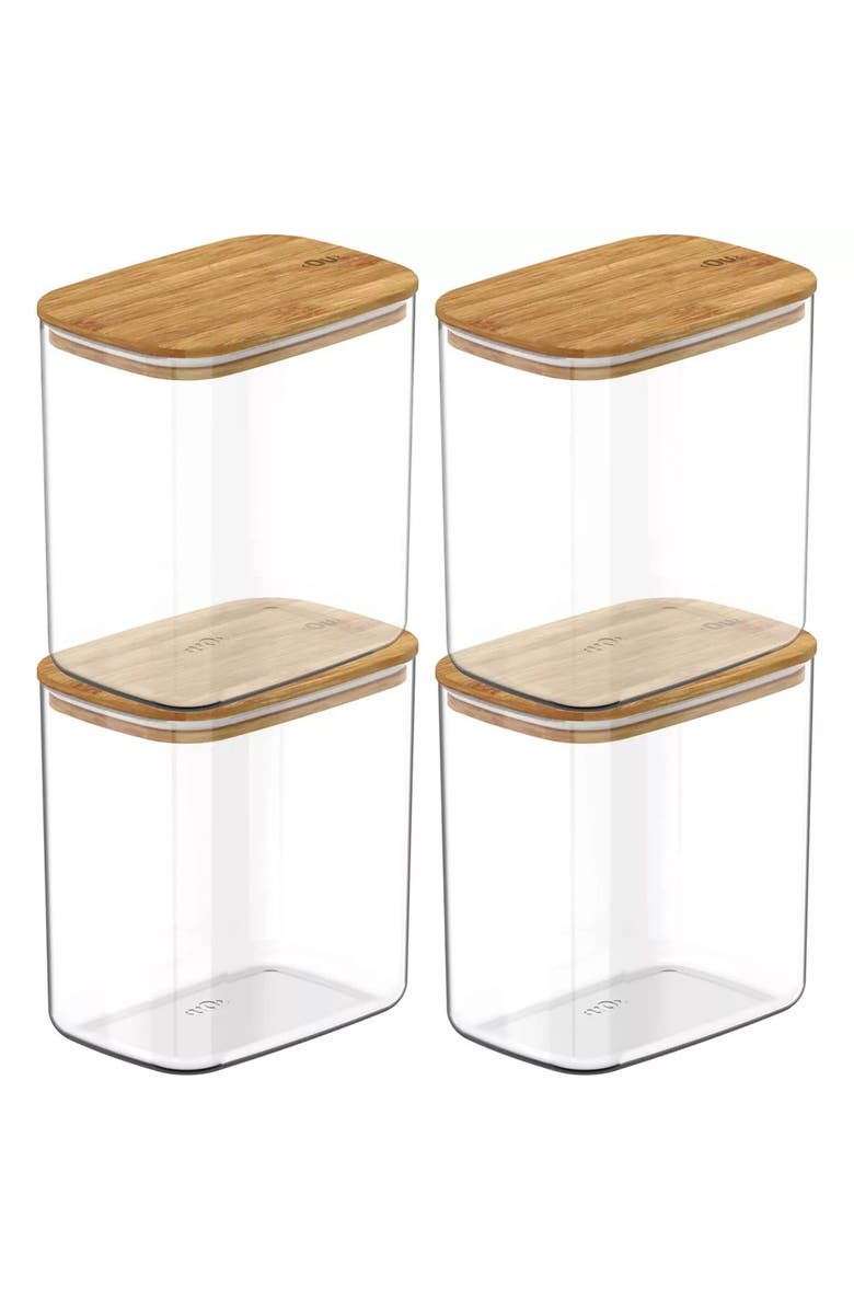 OU Clear Stackable Airtight Food Storage Container Set with Wood Lid 8 Piece, Main, color, Clear
