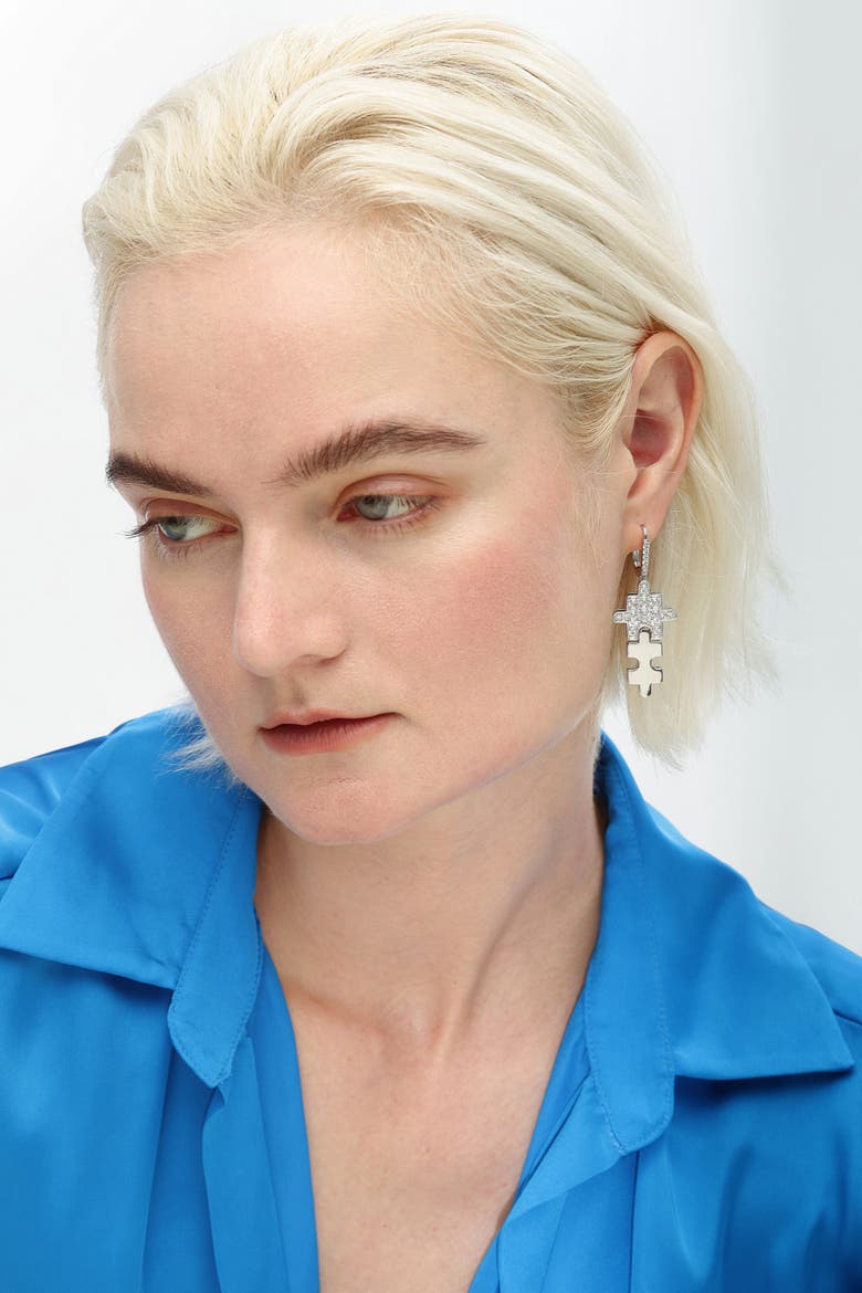 Jigsaw Puzzle Drop Earrings, Alternate, color, Silver