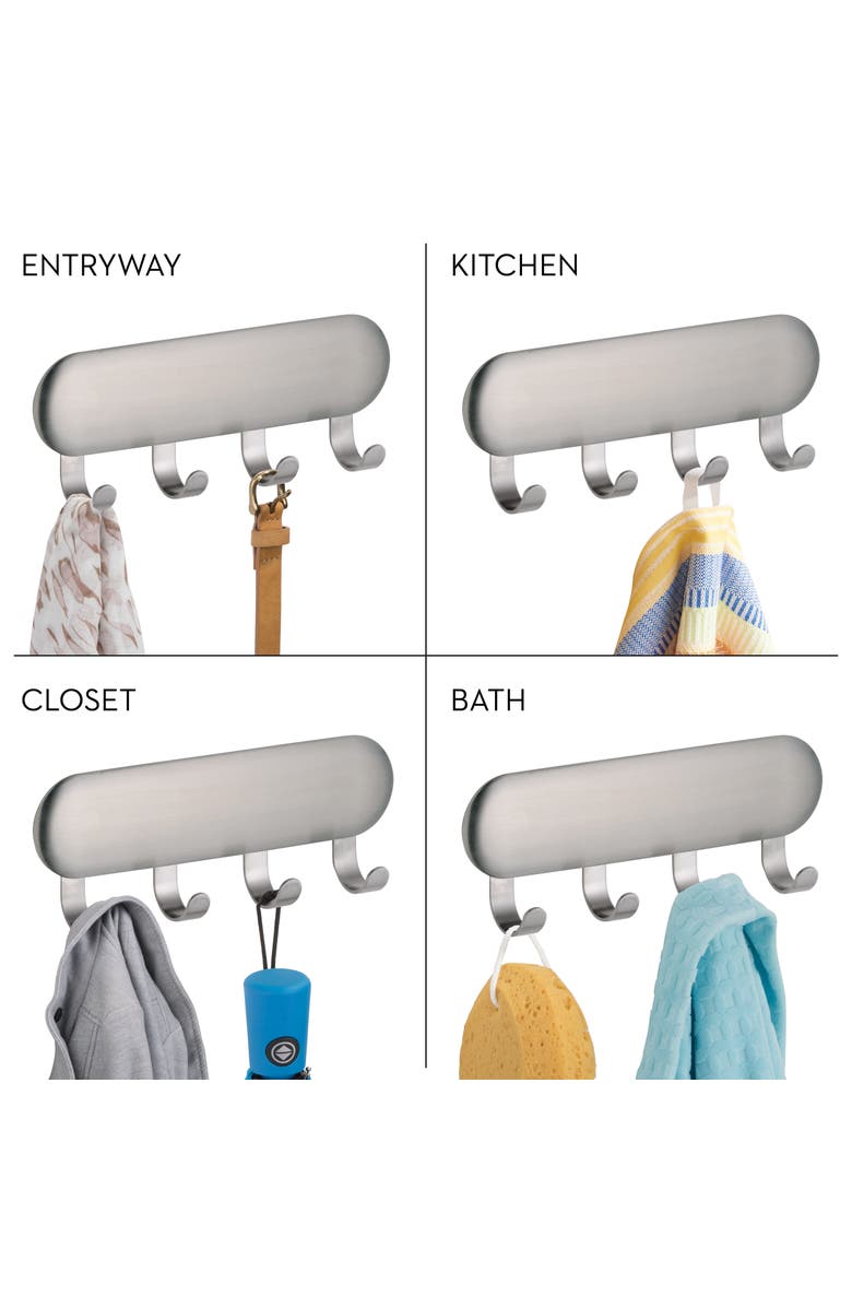 iDesign Self-Adhesive Key Rack with 4 Hooks - Set of 4 - Brushed, Alternate, color, Brushed