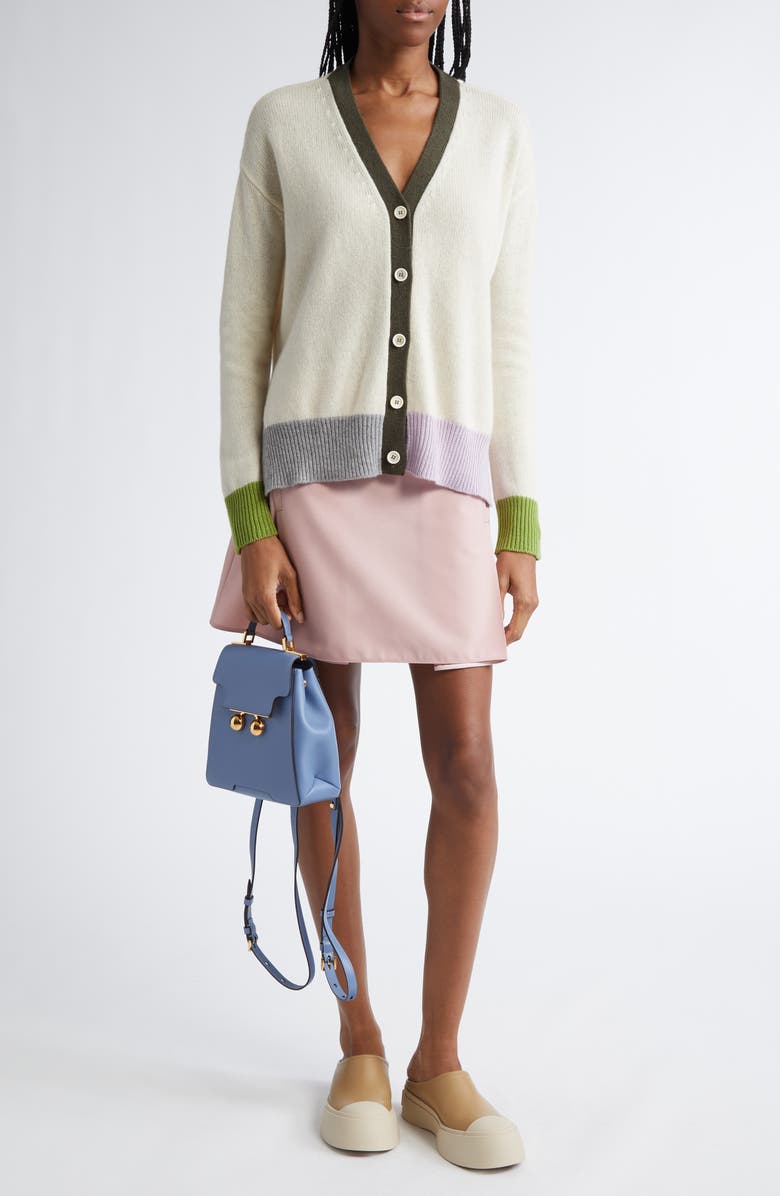 Marni Asymmetric Colorblock Cashmere V-Neck Cardigan, Alternate, color, 