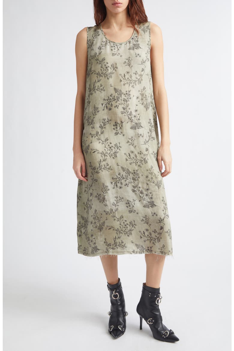 Sleeveless Floral Midi Dress, Main, color, GREEN FLORAL