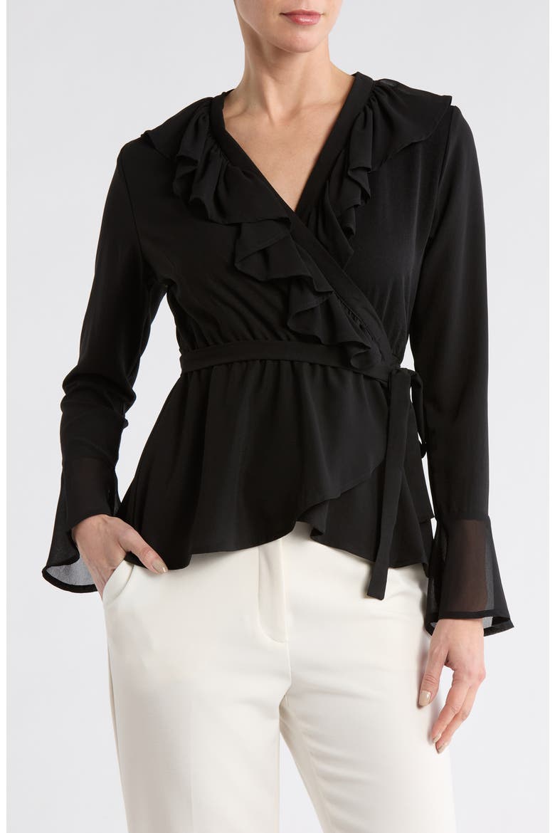 Ruffle Wrap Top, Main, color, BLACK