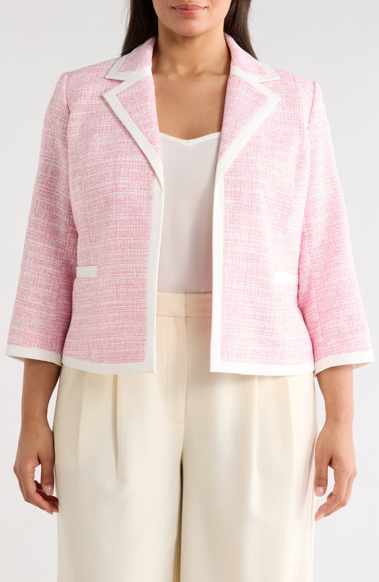 KASPER Contrast Trim Open Front Blazer, Alternate, color, 