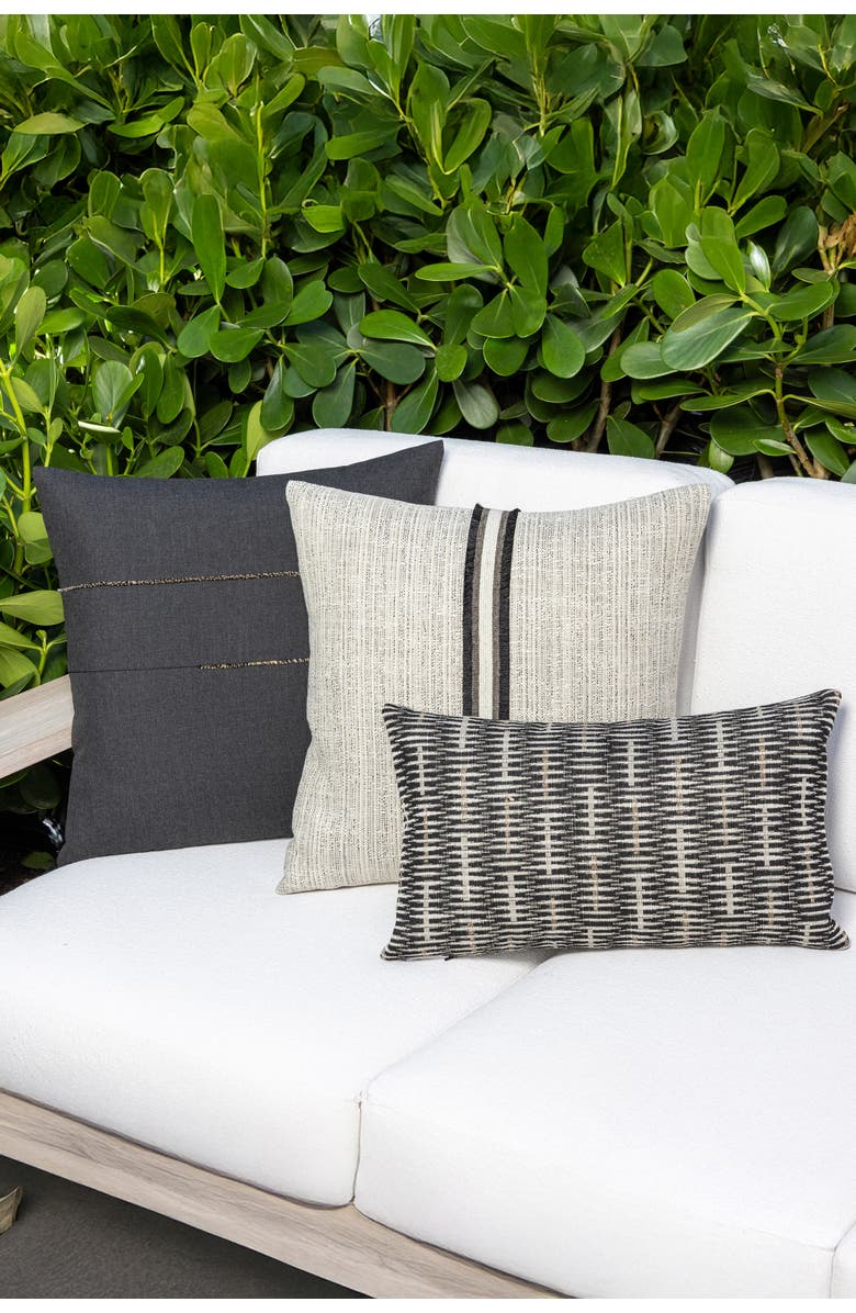 Elaine Smith Entity Linen with Chenille Band Applique Indoor & Outdoor Woven Accent Pillow, Alternate, color, Linen