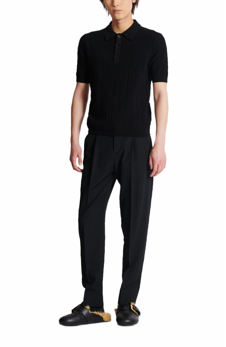 Balmain Monogram Knit Polo Shirt, Alternate, color,