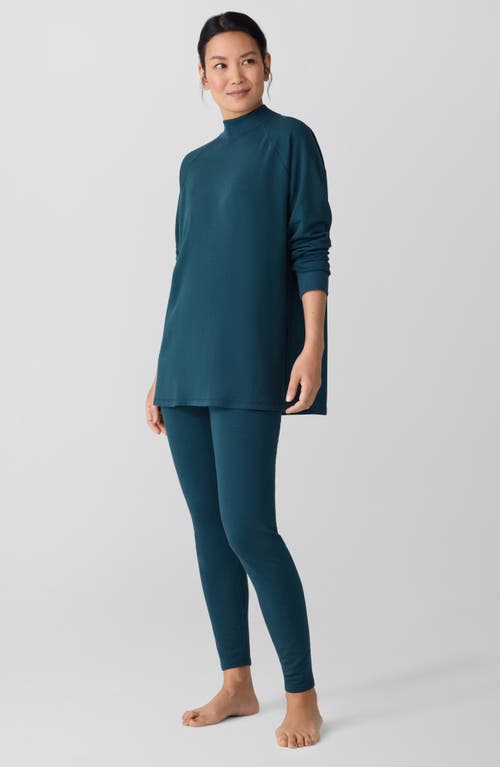 Eileen Fisher Cozy Brushed Terry Mock Neck Long Top In Blue