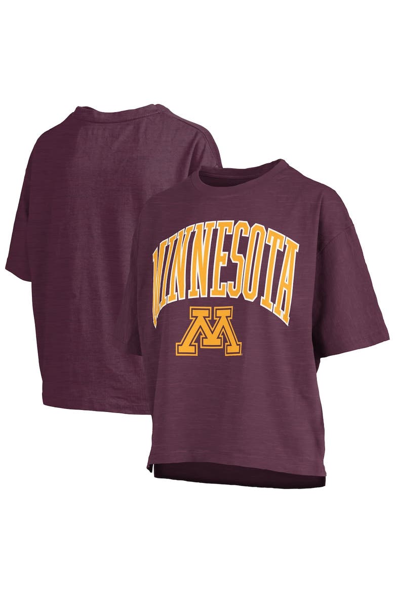 Women's Pressbox Maroon Minnesota Golden Gophers Nelson Arch Over Logo Waist Length Oversized Slub T-Shirt, Main, color, Maroon
