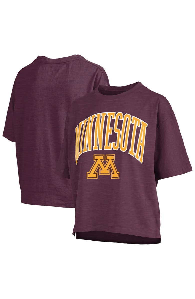 PRESSBOX Women's Pressbox Maroon Minnesota Golden Gophers Nelson Arch Over Logo Waist Length Oversized Slub T-Shirt, Main, color, Maroon