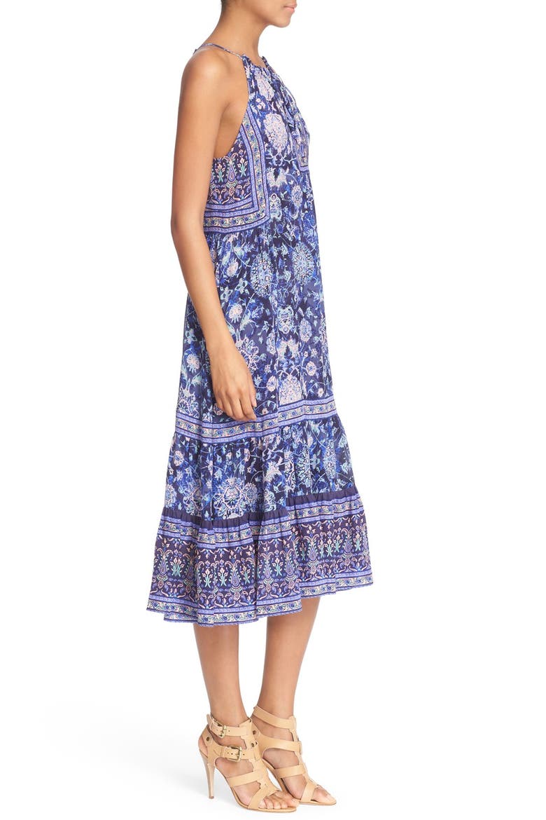 'Dreamweaver' Print Silk Midi Dress, Alternate, color, INDIGO