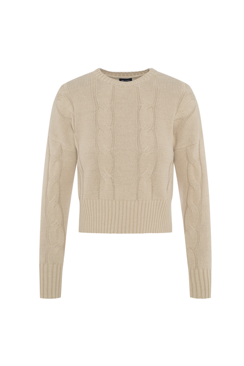 Cable Round Neck Textured Knit Sweater