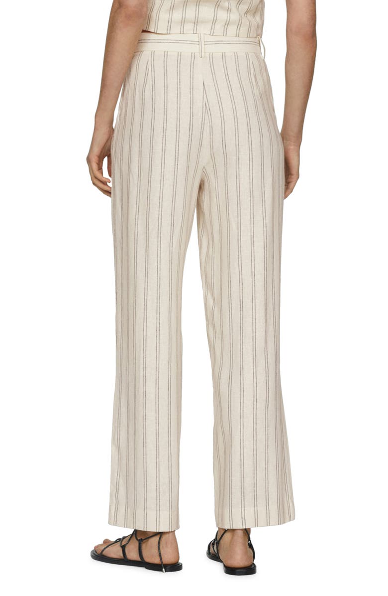 MANGO Stripe Linen Blend Pants, Alternate, color, Ecru