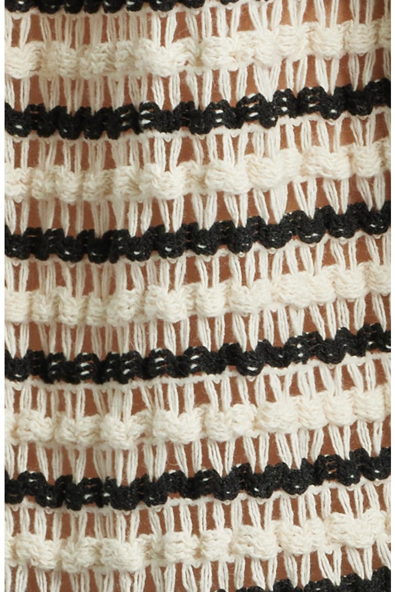 Ruffle Open Stitch Short Sleeve Sweater, Alternate, color, CREAM/ BLACK
