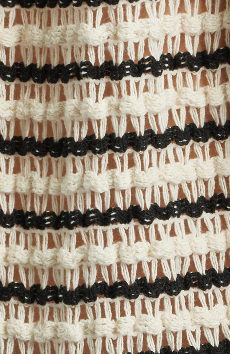 Bobeau Ruffle Open Stitch Short Sleeve Sweater, Alternate, color, Cream/ Black